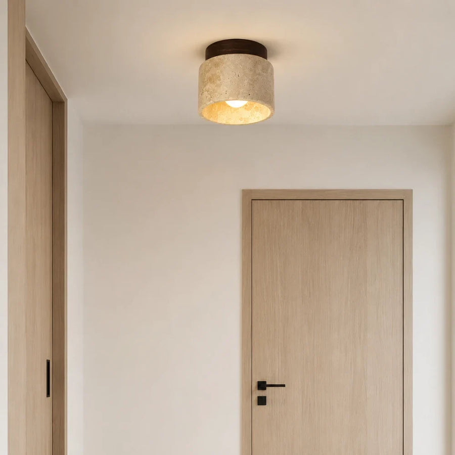 Noor Travertine & Wood Ceiling Light