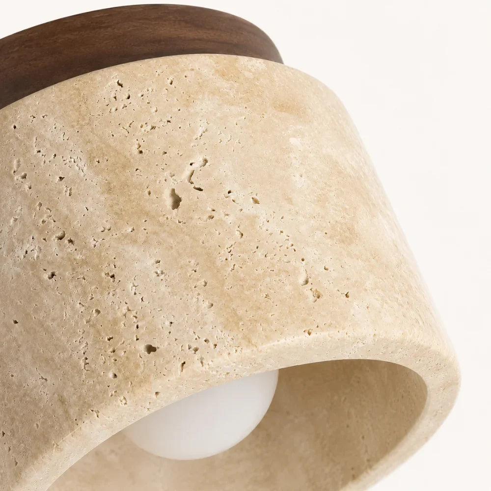 Noor Travertine & Wood Ceiling Light