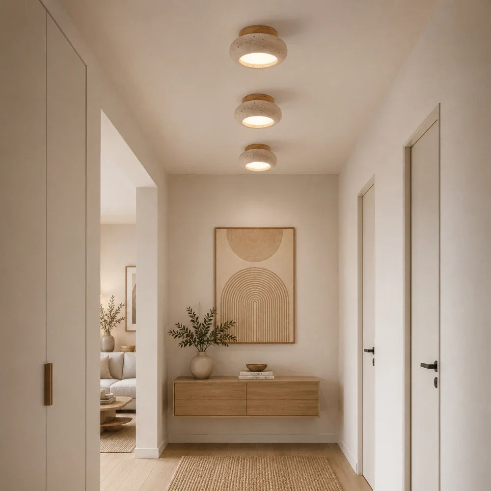 Norden Travertine & Wood Ceiling Light