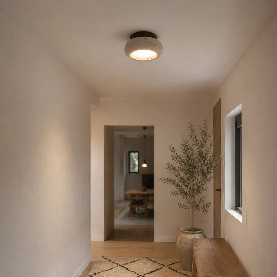 Norden Travertine & Wood Ceiling Light