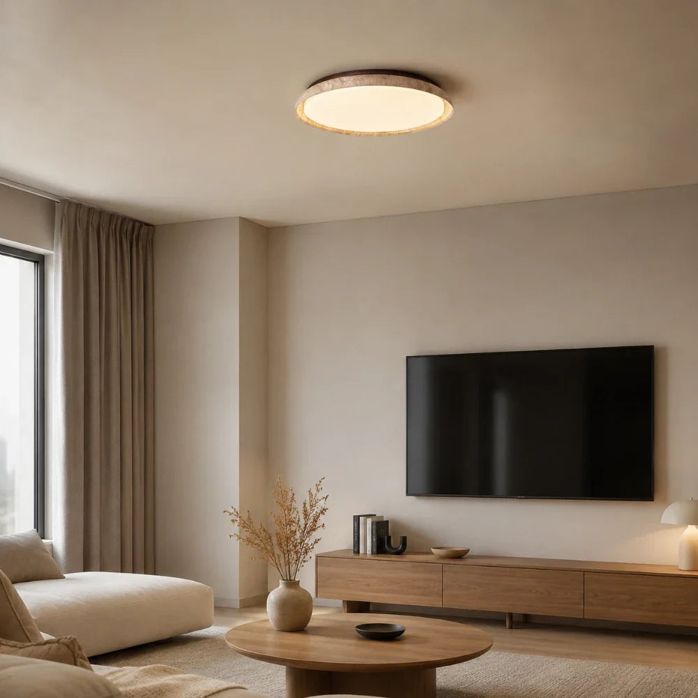 Kairo Travertine & Wood Ceiling Light