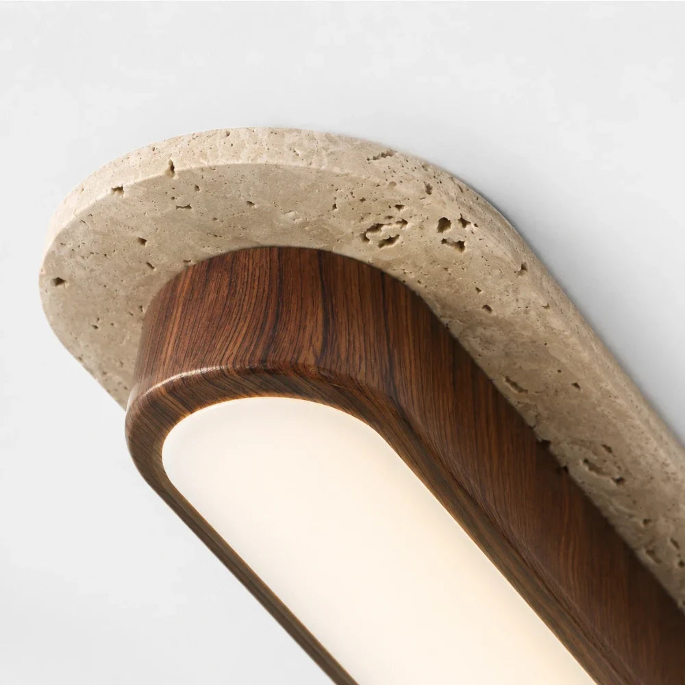 Soraï LED Travertine & Wood Ceiling Light