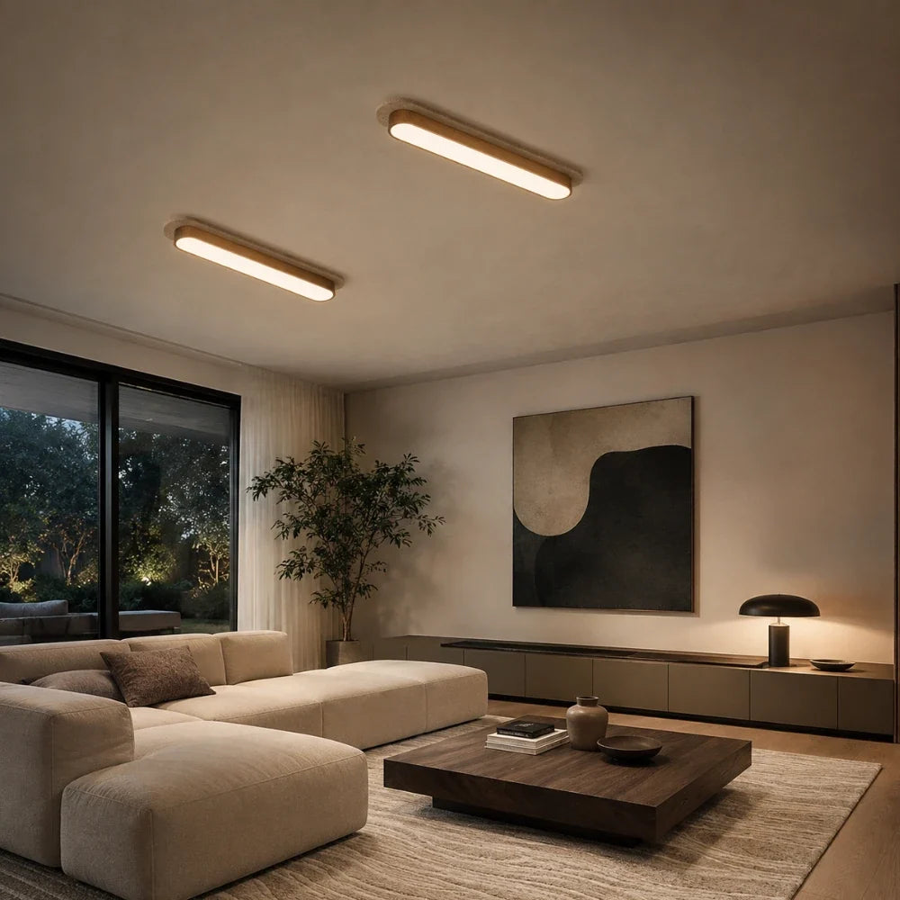 Soraï LED Travertine & Wood Ceiling Light