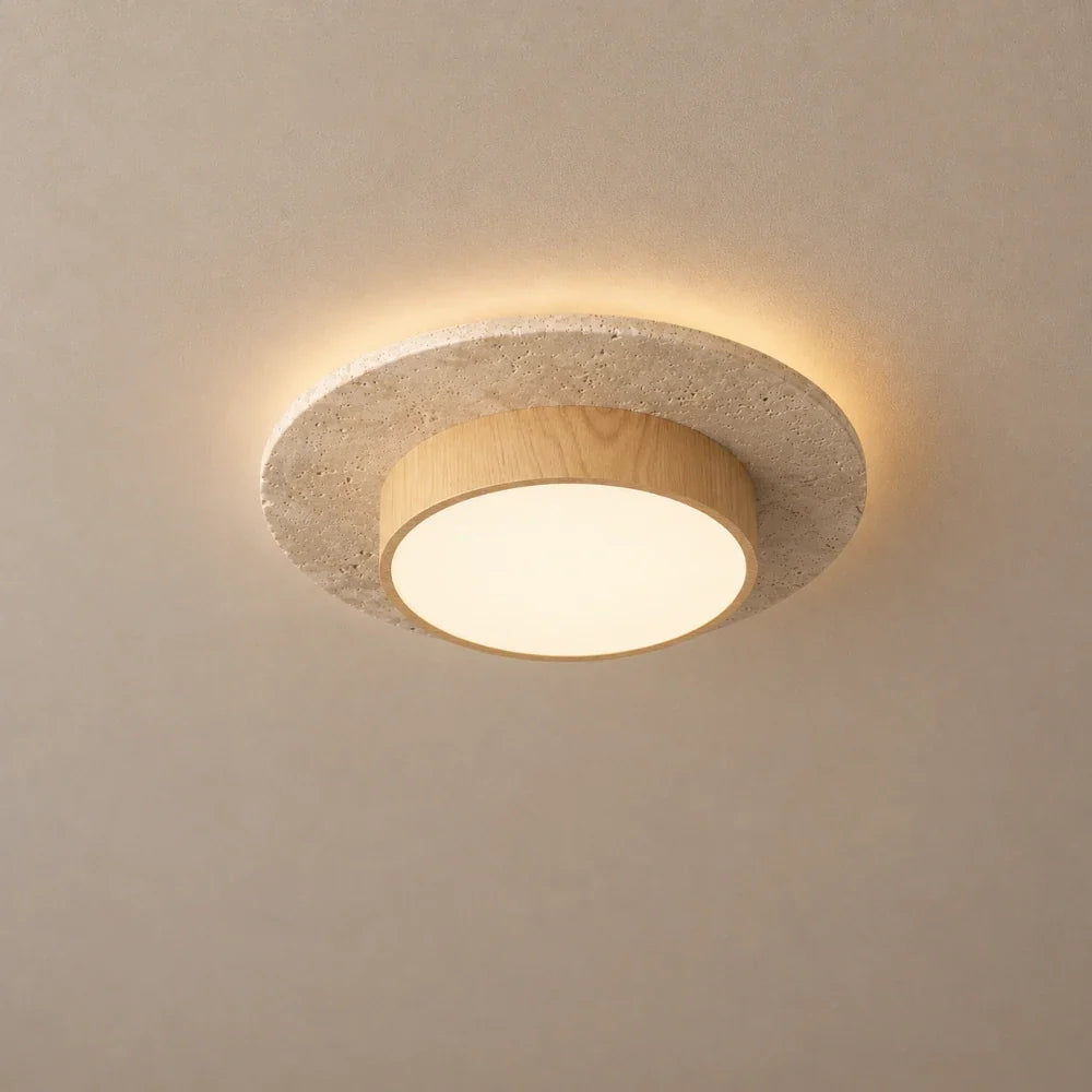 Nerio LED Travertine & Wood Ceiling Light