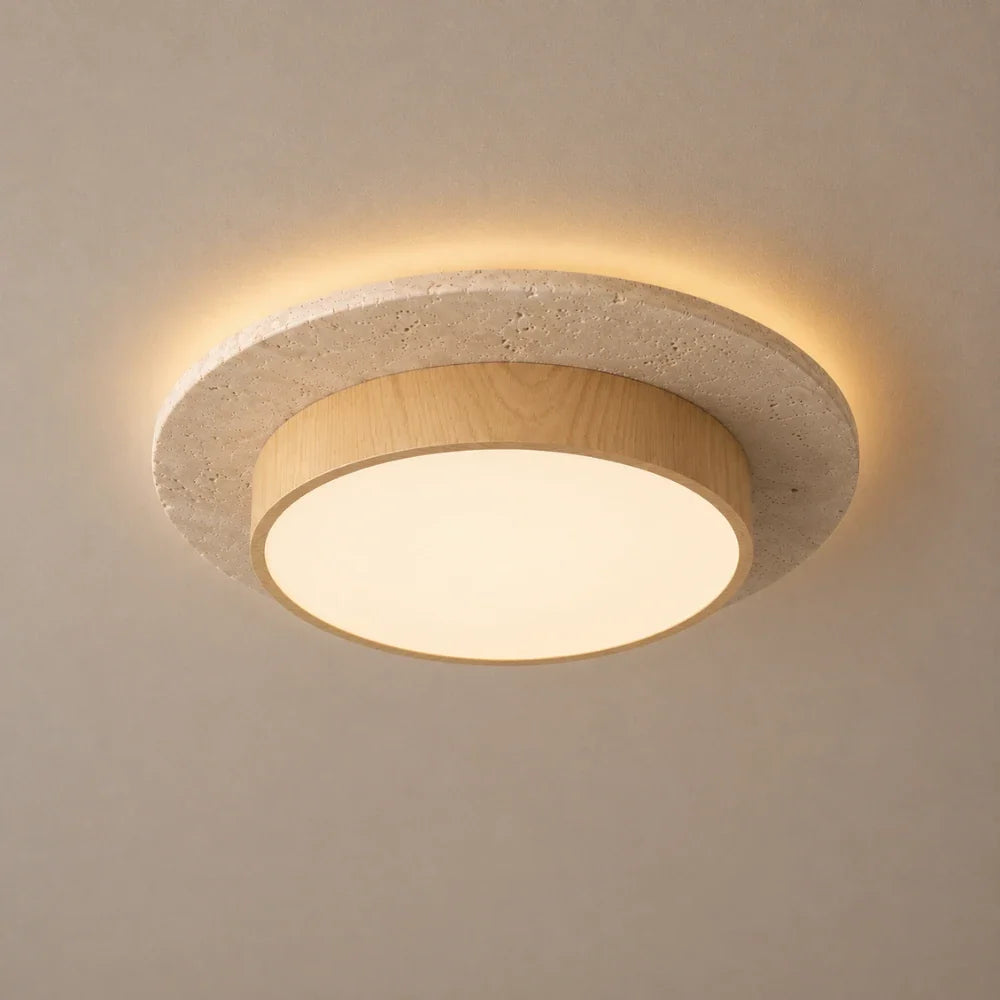 Nerio LED Travertine & Wood Ceiling Light