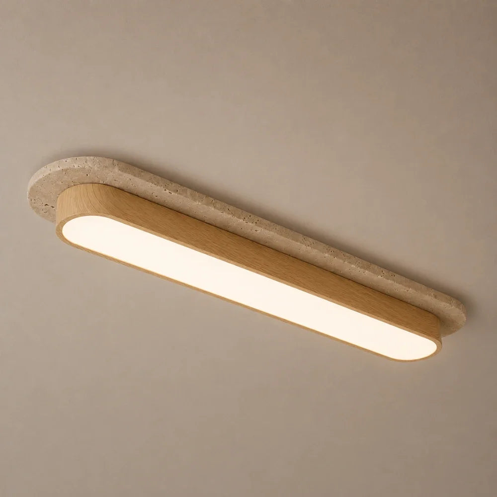 Soraï LED Travertine & Wood Ceiling Light