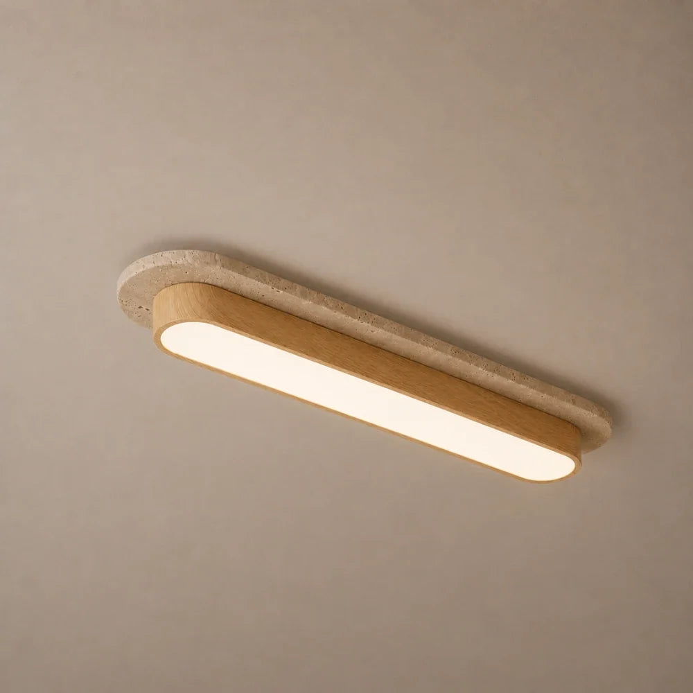 Soraï LED Travertine & Wood Ceiling Light