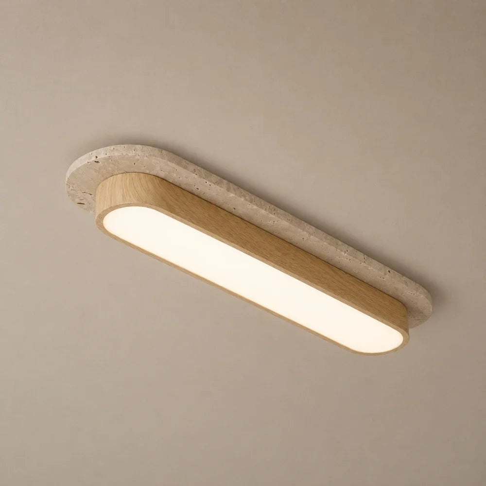 Soraï LED Travertine & Wood Ceiling Light