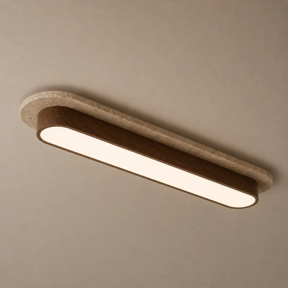 Soraï LED Travertine & Wood Ceiling Light