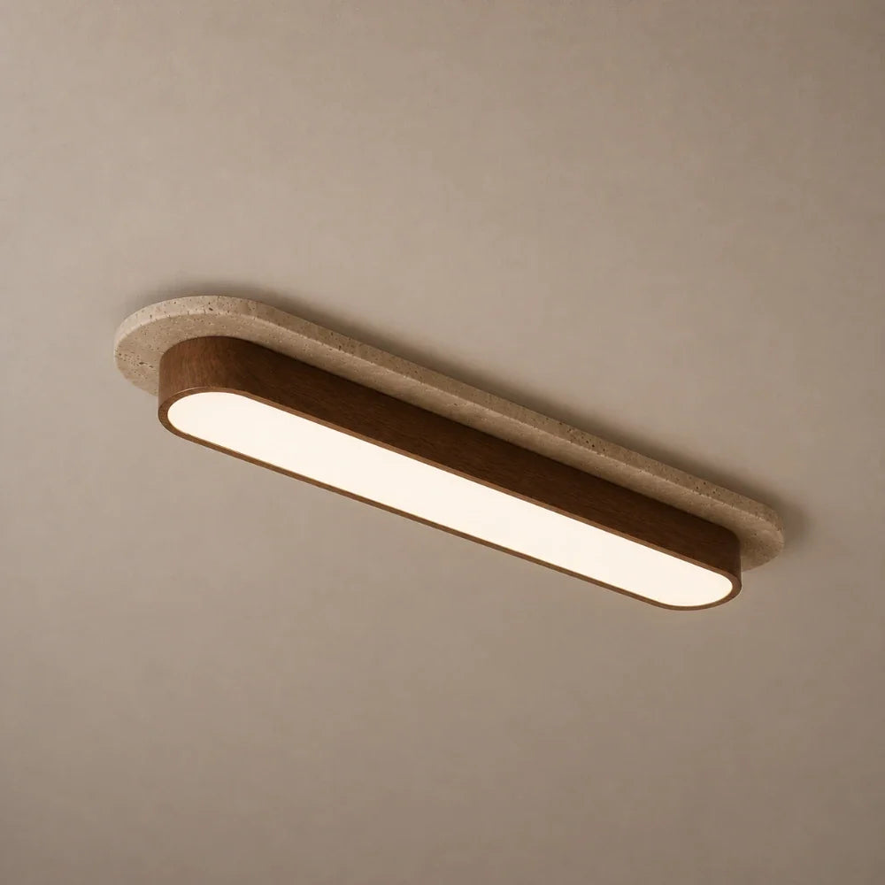 Soraï LED Travertine & Wood Ceiling Light