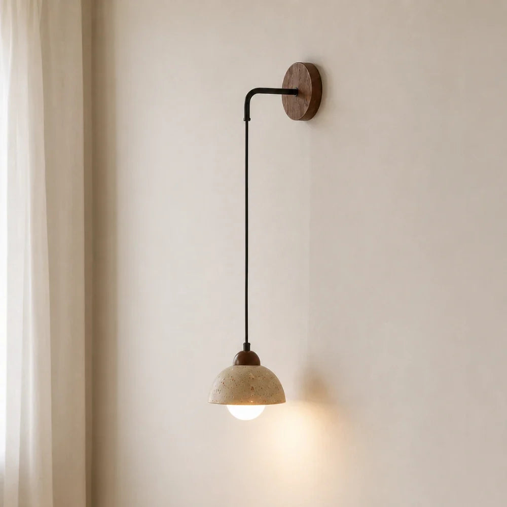Porva Travertine & Wood Wall Light