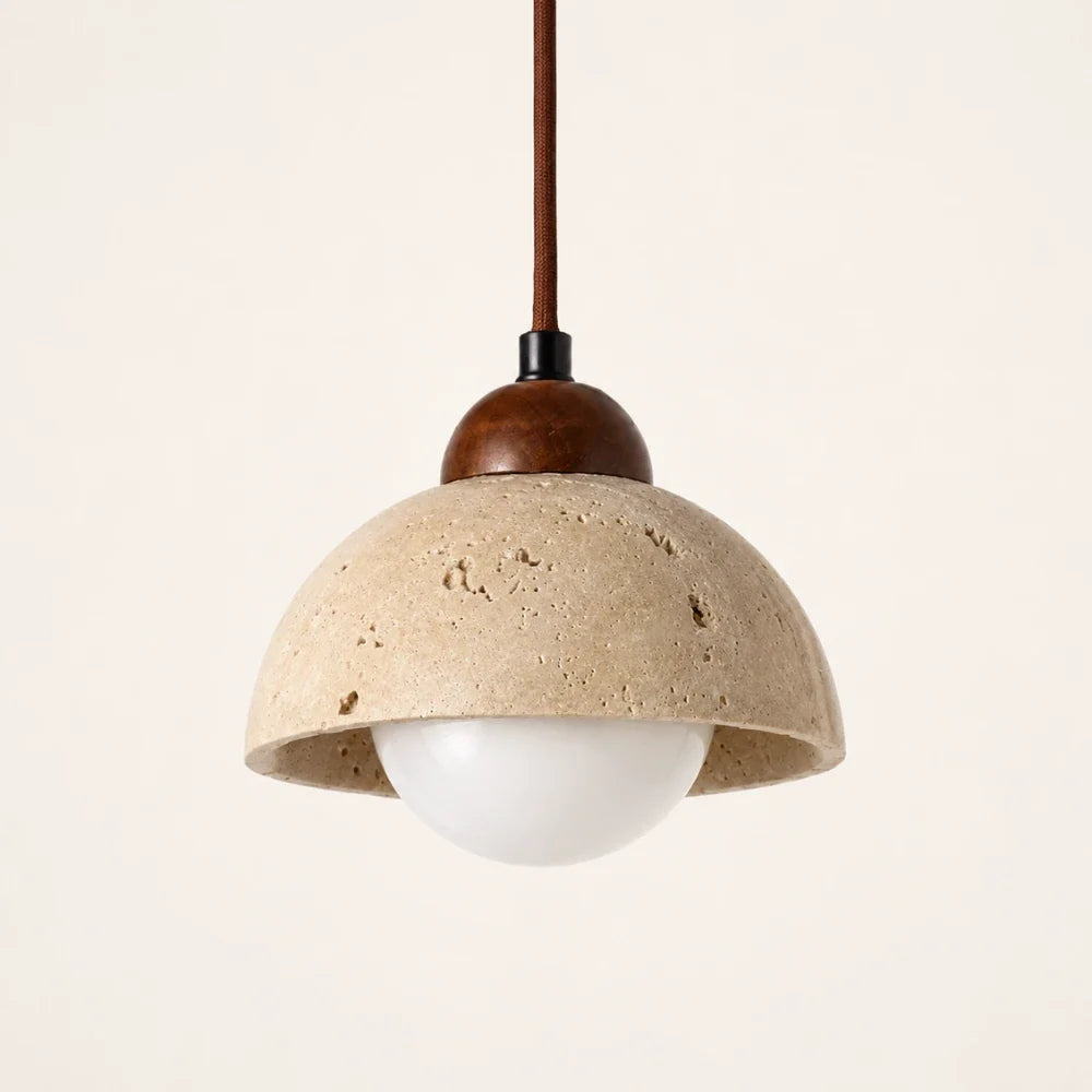 Porvoo Travertine & Wood Pendant Light