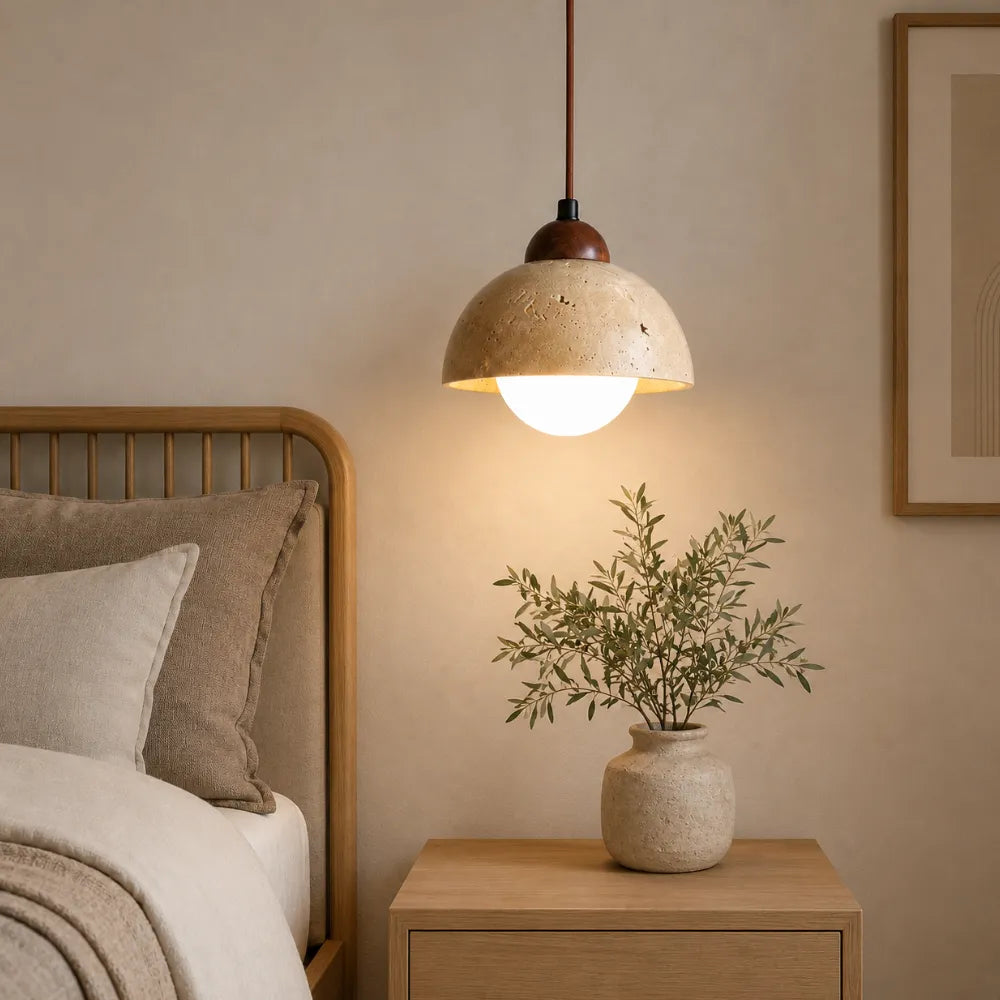 Porvoo Travertine & Wood Pendant Light