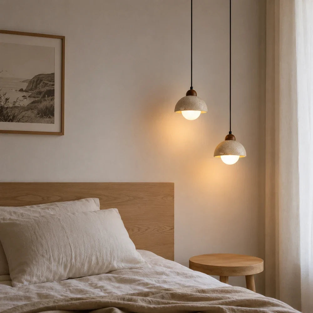 Porvoo Travertine & Wood Pendant Light
