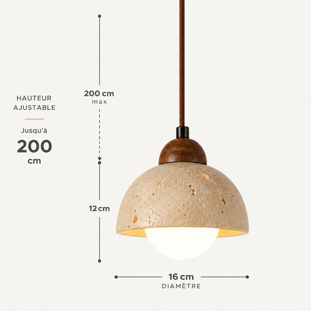 Porvoo Travertine & Wood Pendant Light