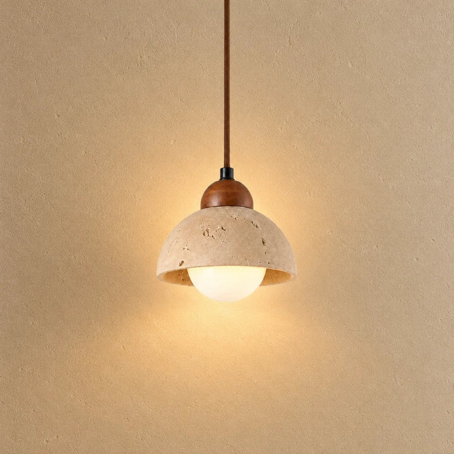 Porvoo Travertine & Wood Pendant Light