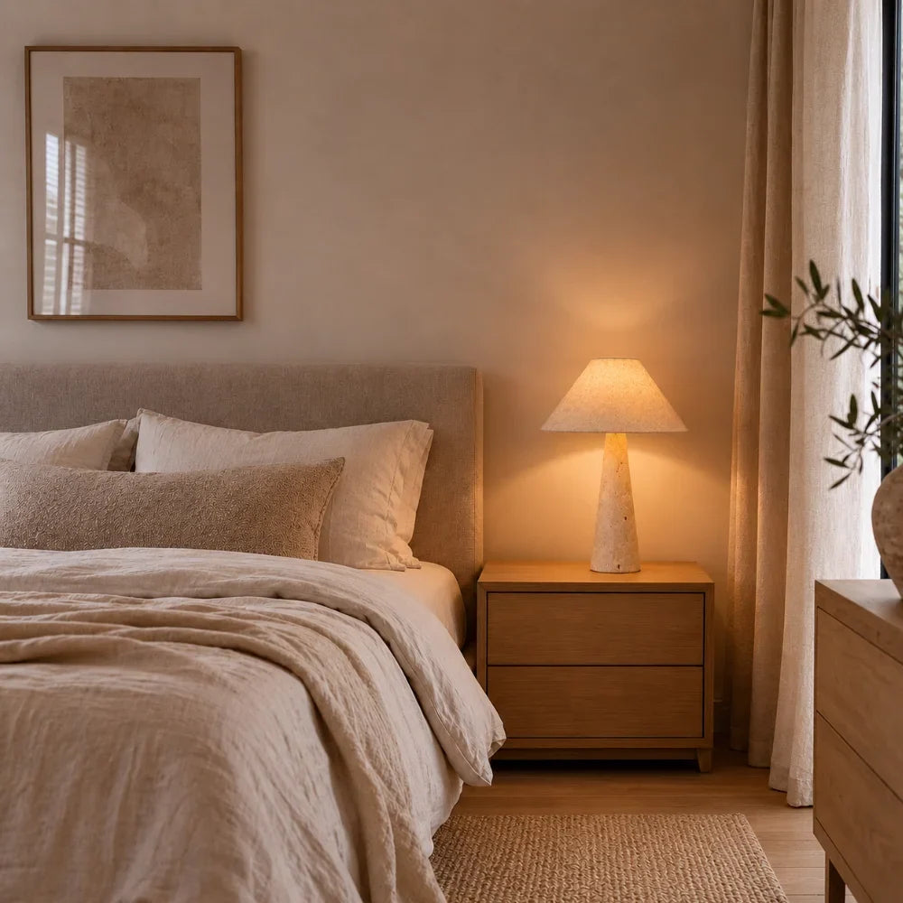 Sila Travertine & Fabric Table Lamp
