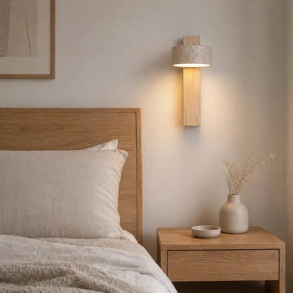 Solberg Travertine & Wood Wall Light