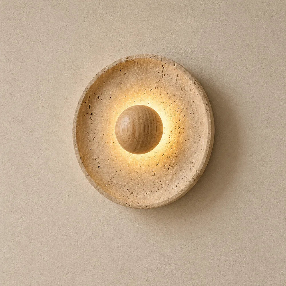 Stona LED Travertine & Wood Wall Light