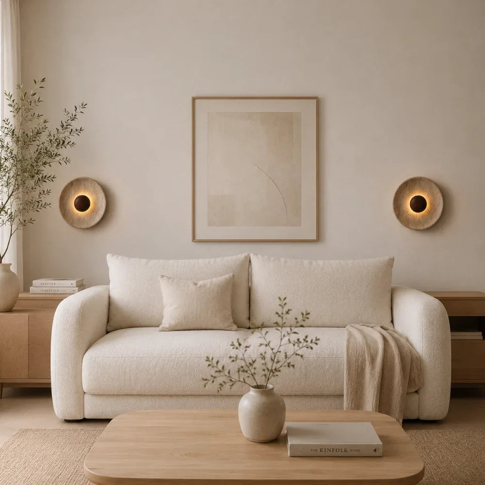 Stona LED Travertine & Wood Wall Light
