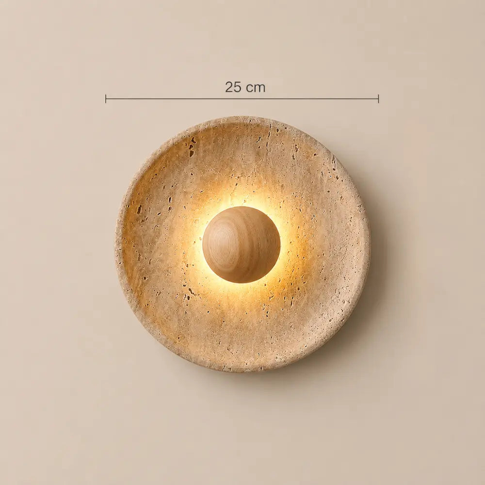 Stona LED Travertine & Wood Wall Light