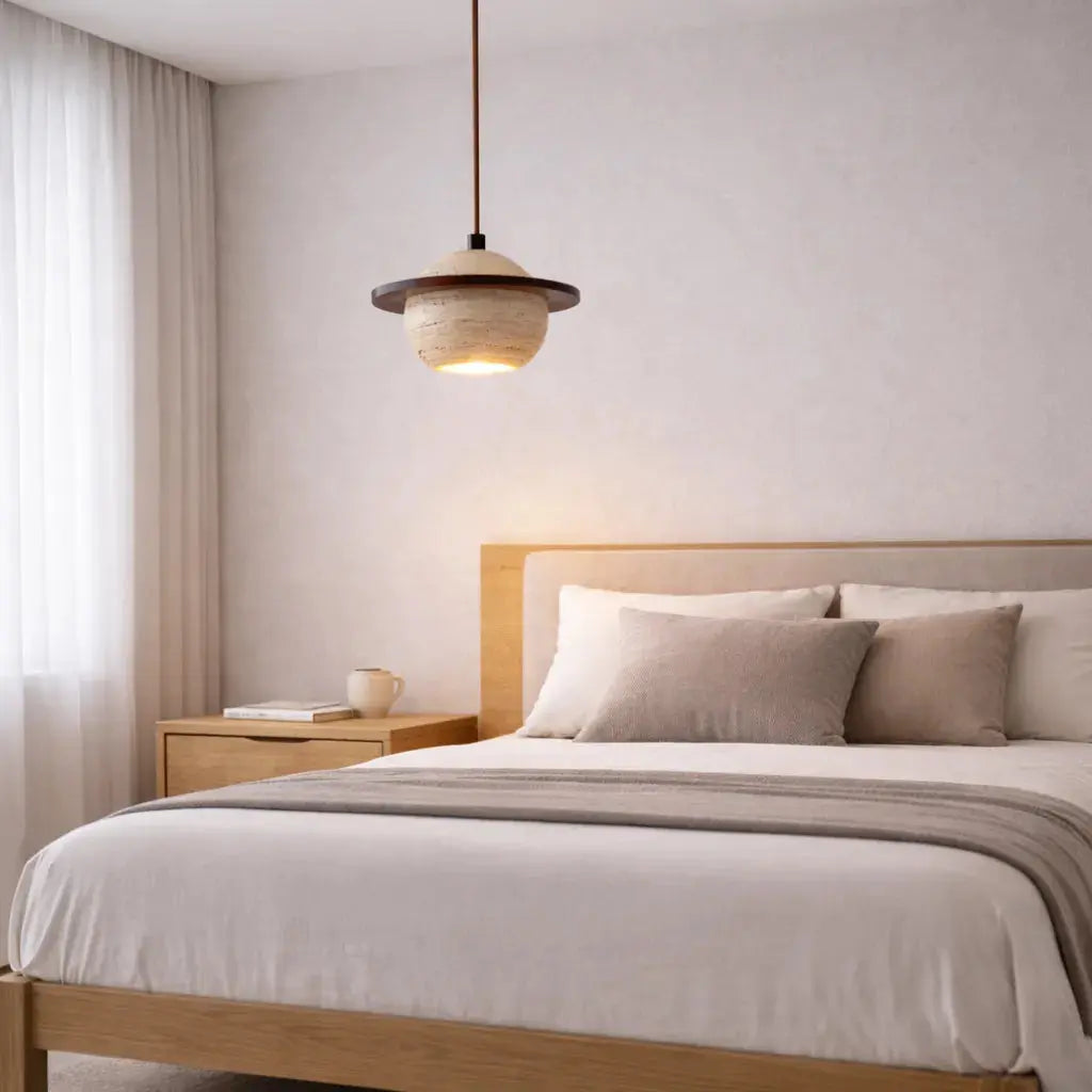Svala Travertine & Wood Pendant Light