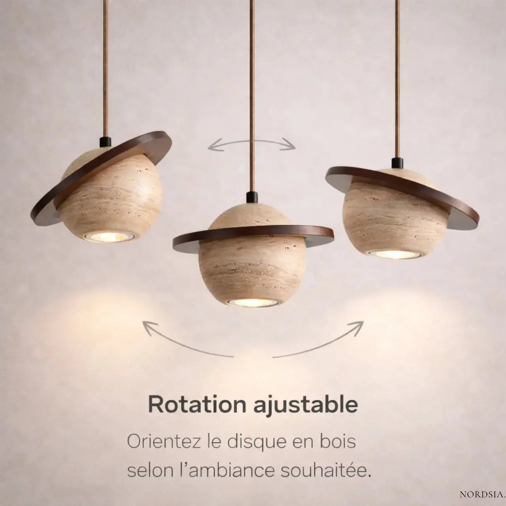 Svala Travertine & Wood Pendant Light