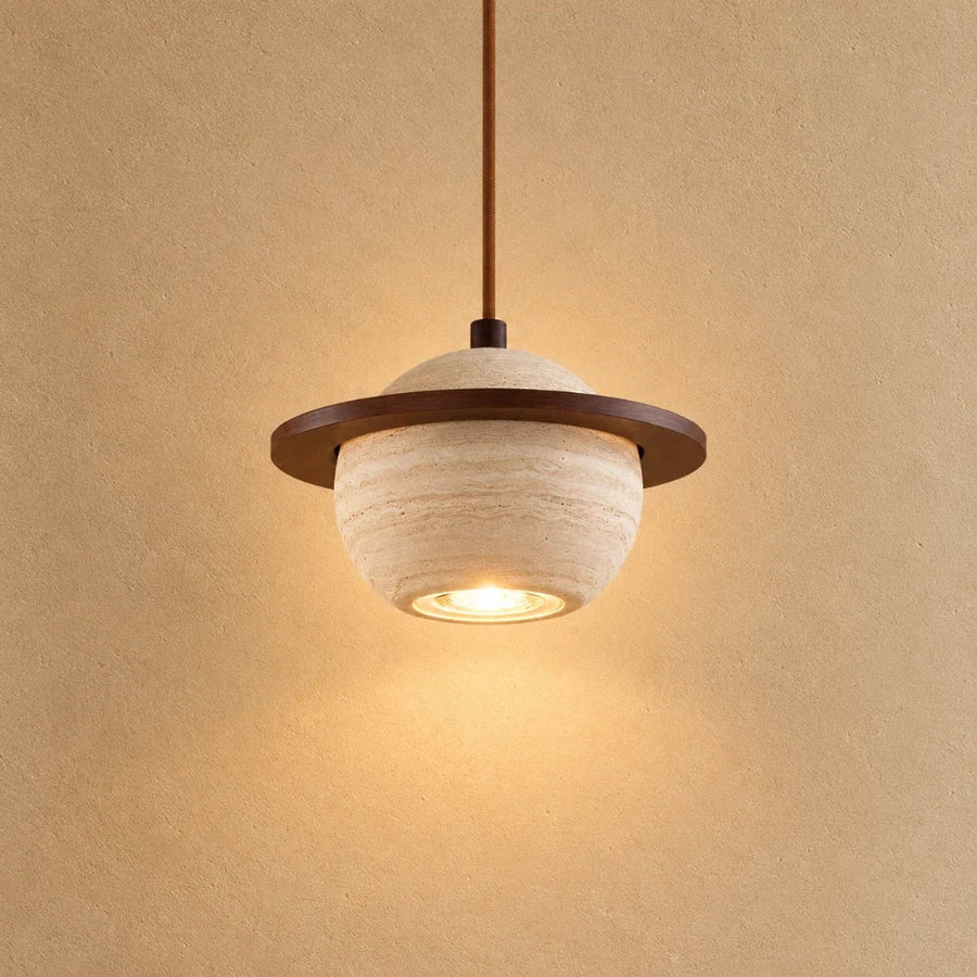 Svala Travertine & Wood Pendant Light