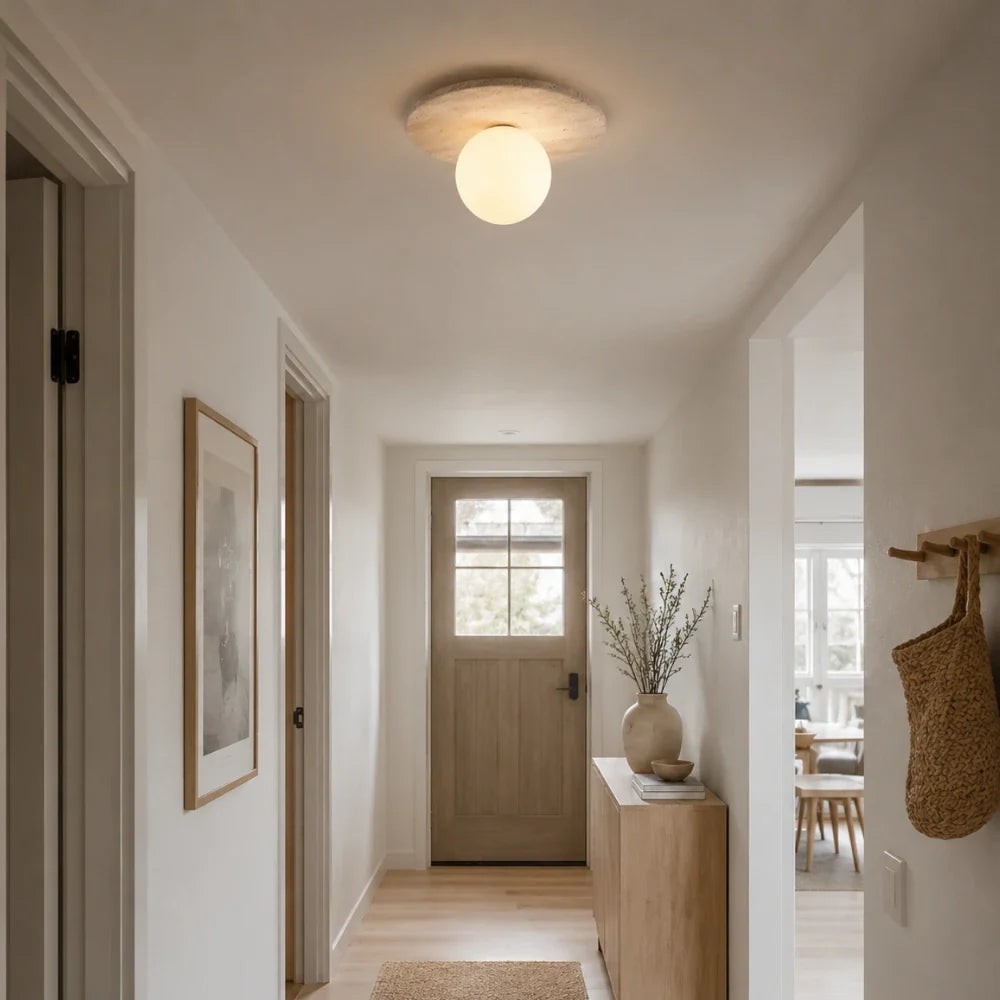 Tärna Travertine & Wood Ceiling Light