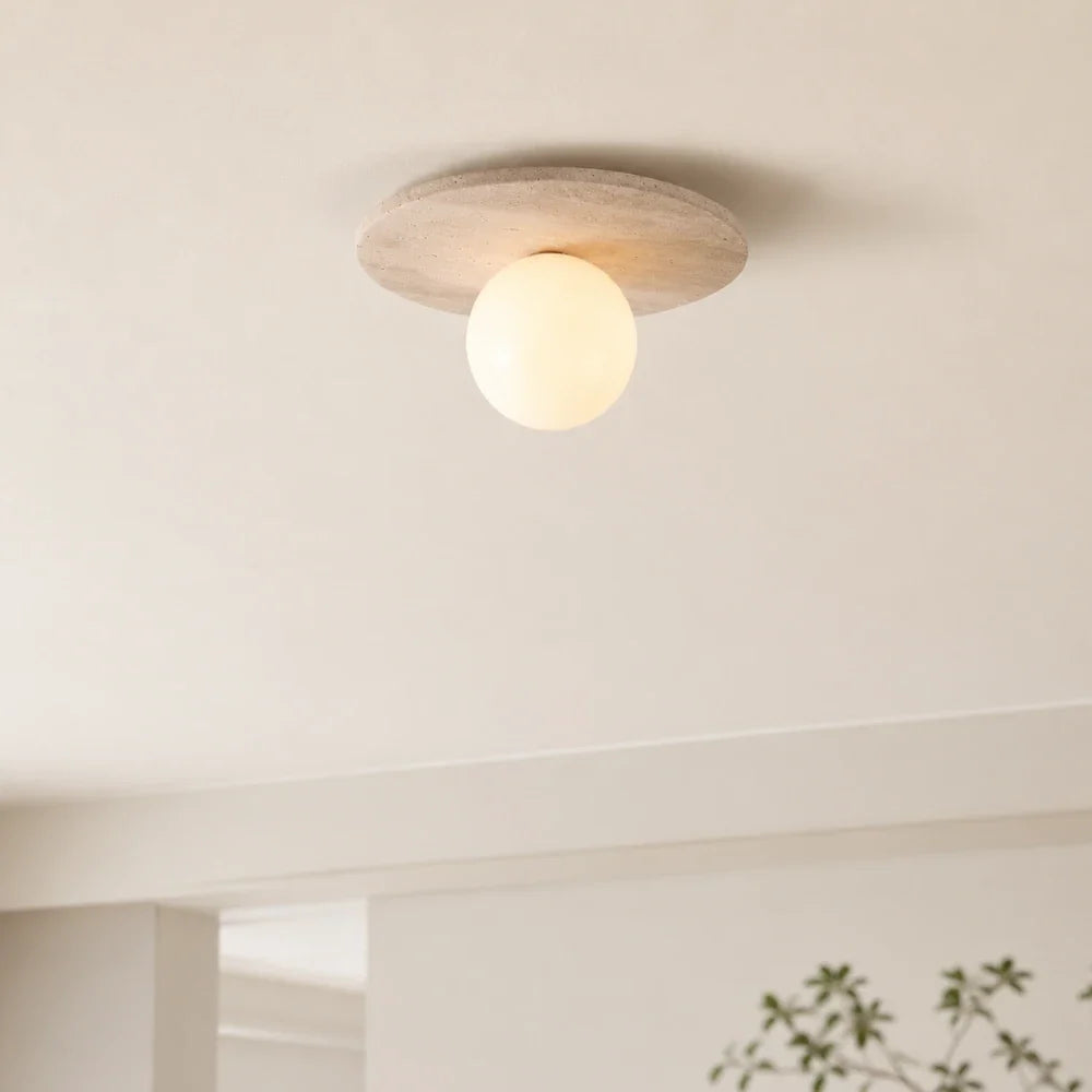 Tärna Travertine & Wood Ceiling Light
