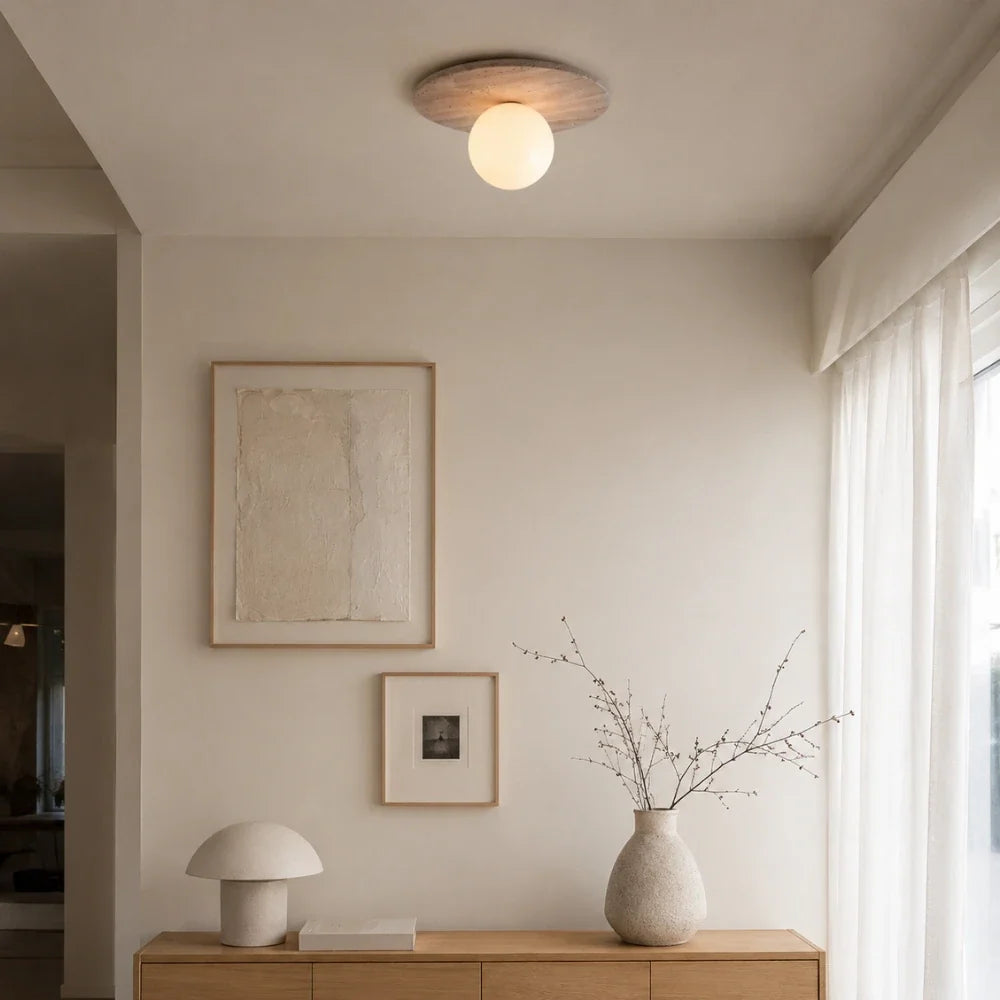 Tärna Travertine & Wood Ceiling Light