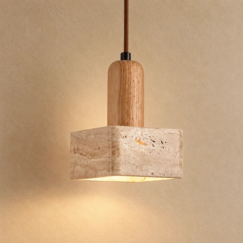 Tyra Travertine & Wood Pendant Light