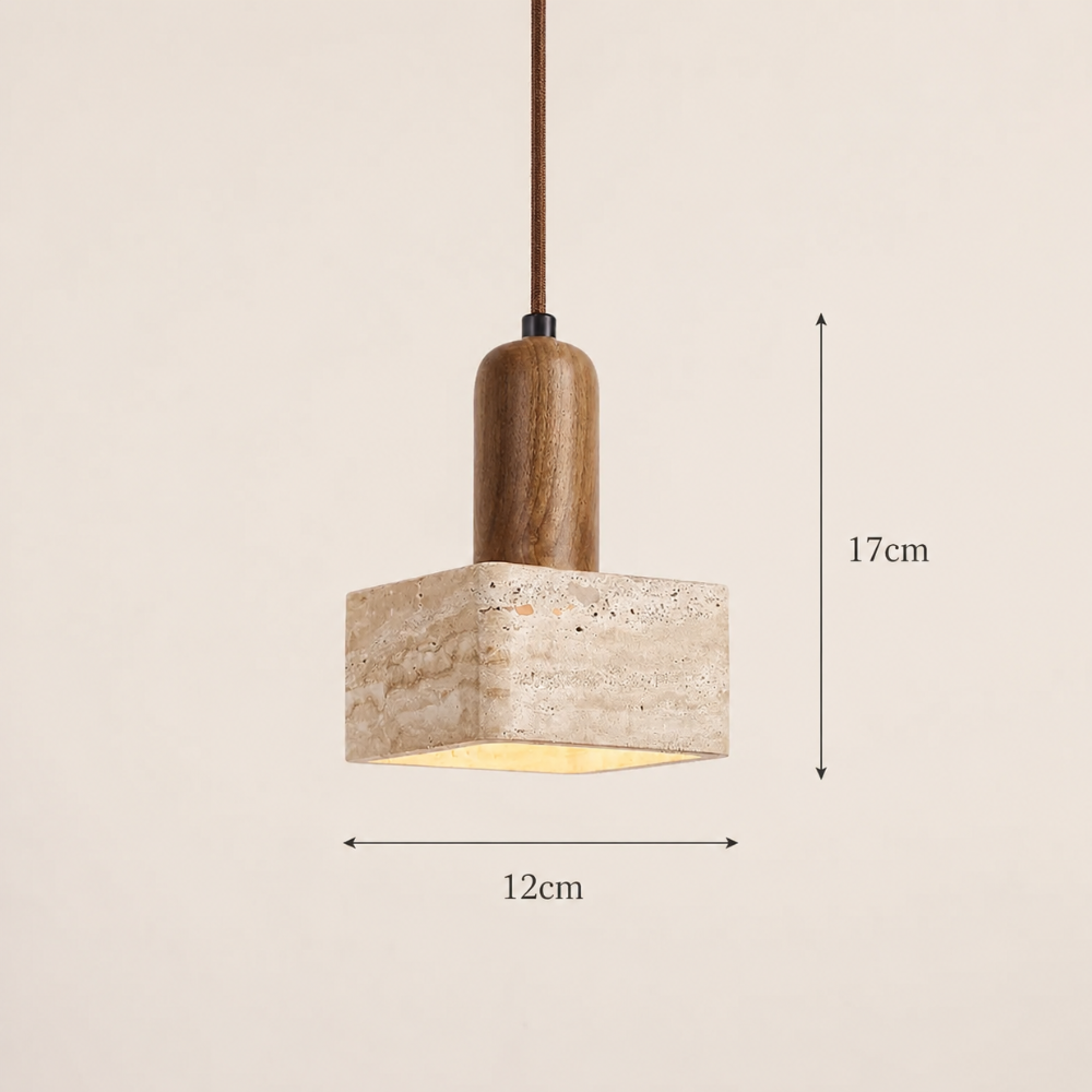 Tyra Travertine & Wood Pendant Light