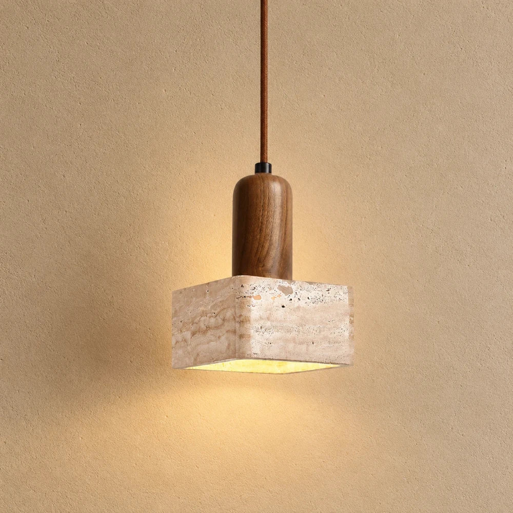 Tyra Travertine & Wood Pendant Light