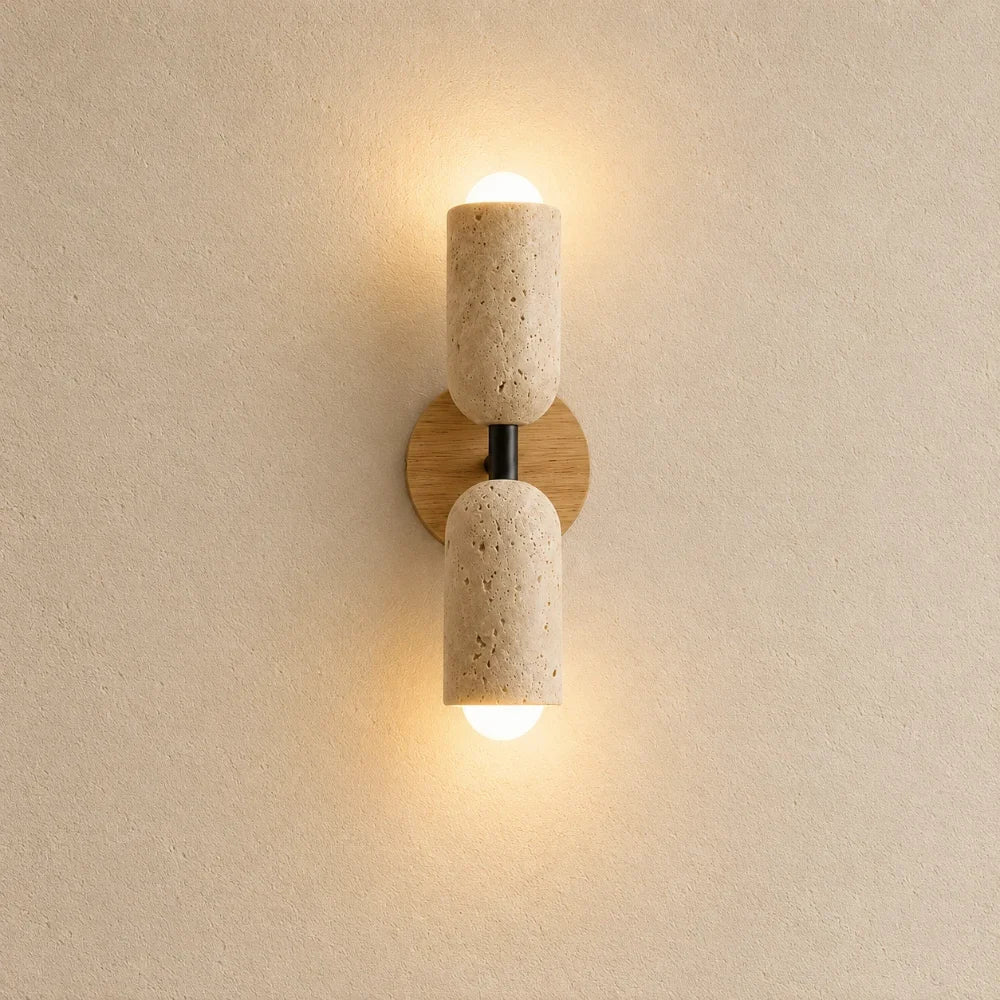 Velin Travertine & Wood Wall Light