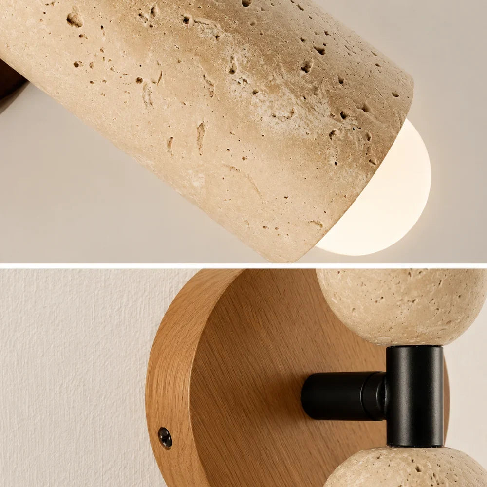 Velin Travertine & Wood Wall Light
