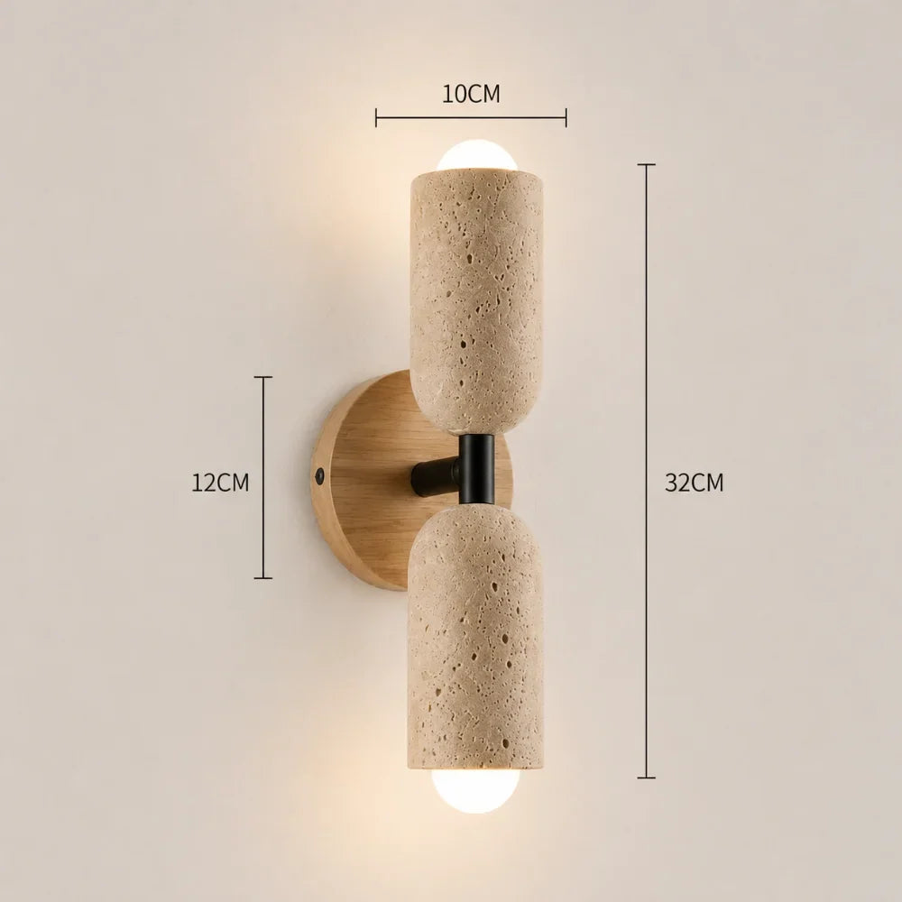 Velin Travertine & Wood Wall Light