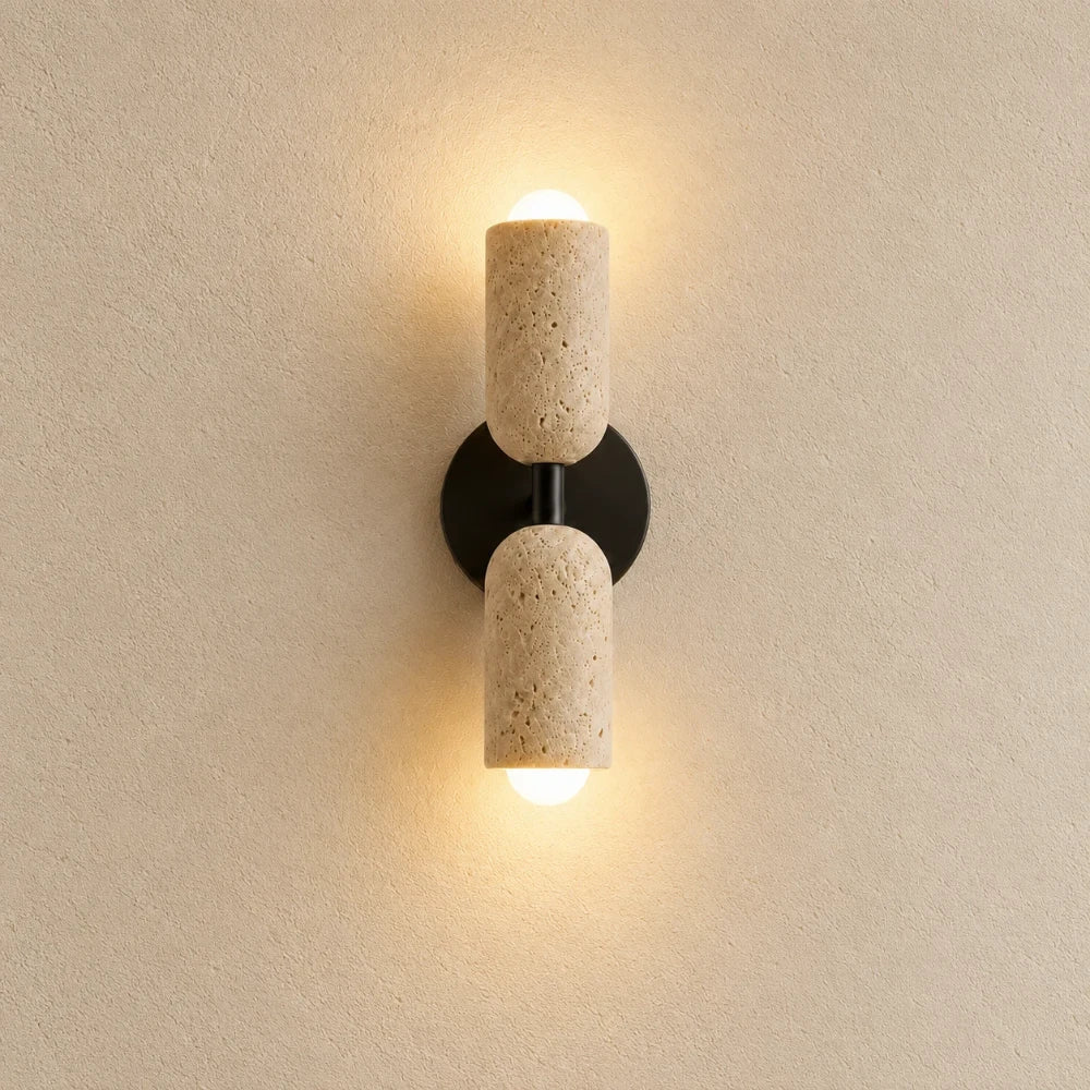Velin Travertine & Wood Wall Light
