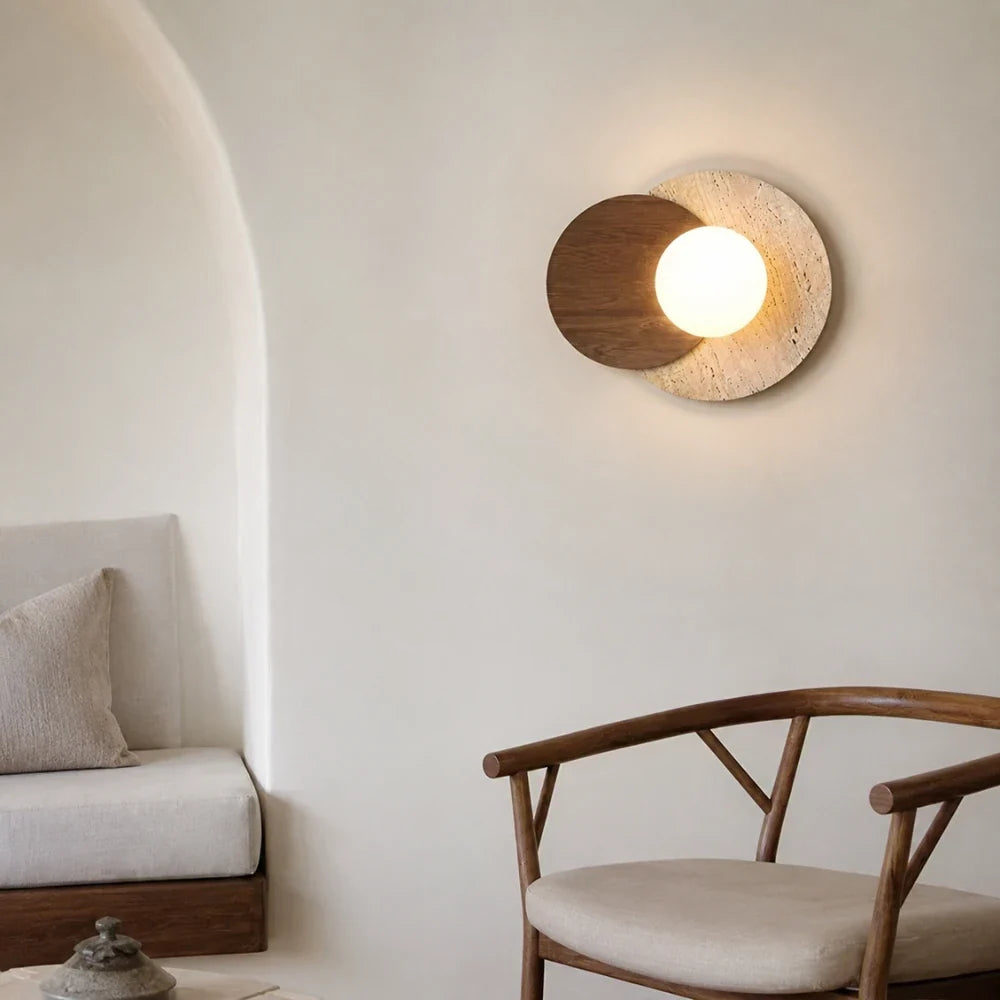 Verdalsøra Travertine & Wood Wall Light